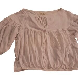 We The Free White Cotton Tie Neck Peasant Blouse Top Size Large‎